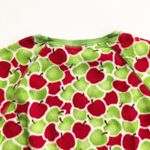 Leveret Apples Fleece 2 Pc Pajamas PJ Set Big Girls Fits Size 8 Green Red - Picture 4 of 7
